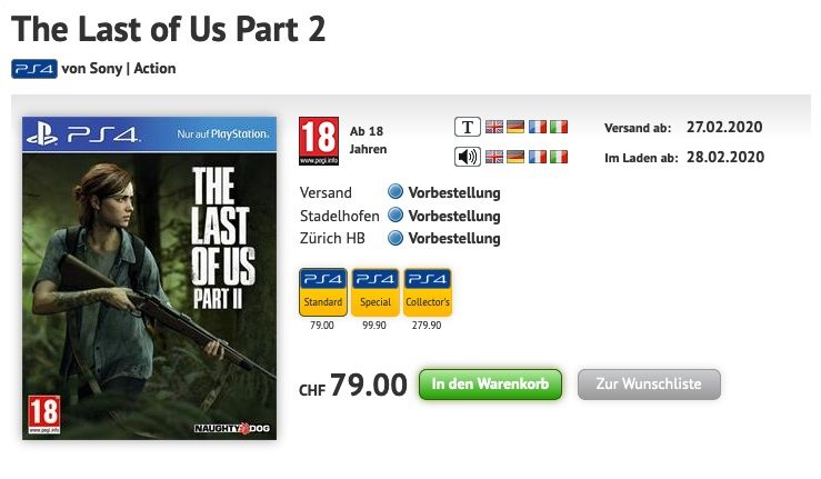 Myynti-ilmoituksen mukaan The Last of Us Part II -peli ilmestyisi helmikuun 28. päivä 2020.